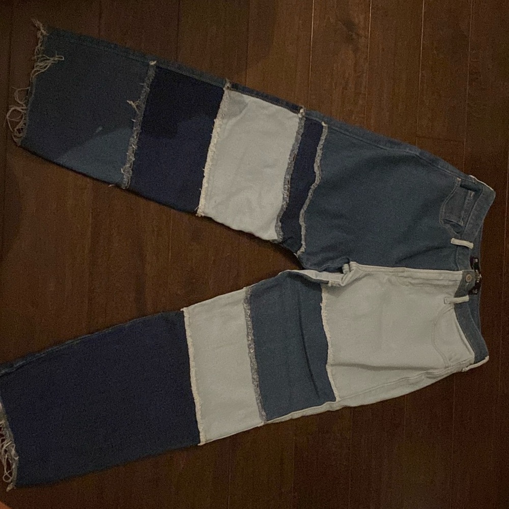 Patchwork denim ultra high-rise vintage straight jeans